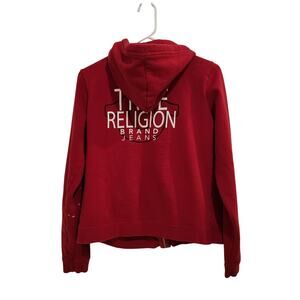 True Religion Classic Full Zip Hoodie Sweatshirt Graphic Print Casual Red Large